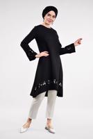 Tesettür giyim SİYAH PUL PAYETLİ ETEK UCU OVAL KESİM VOLANLI TUNİK 6284