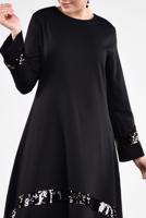Tesettür giyim SİYAH PUL PAYETLİ ETEK UCU OVAL KESİM VOLANLI TUNİK 6284