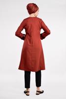 Tesettür giyim TURUNCU PUL PAYETLİ ETEK UCU OVAL KESİM VOLANLI TUNİK 6284