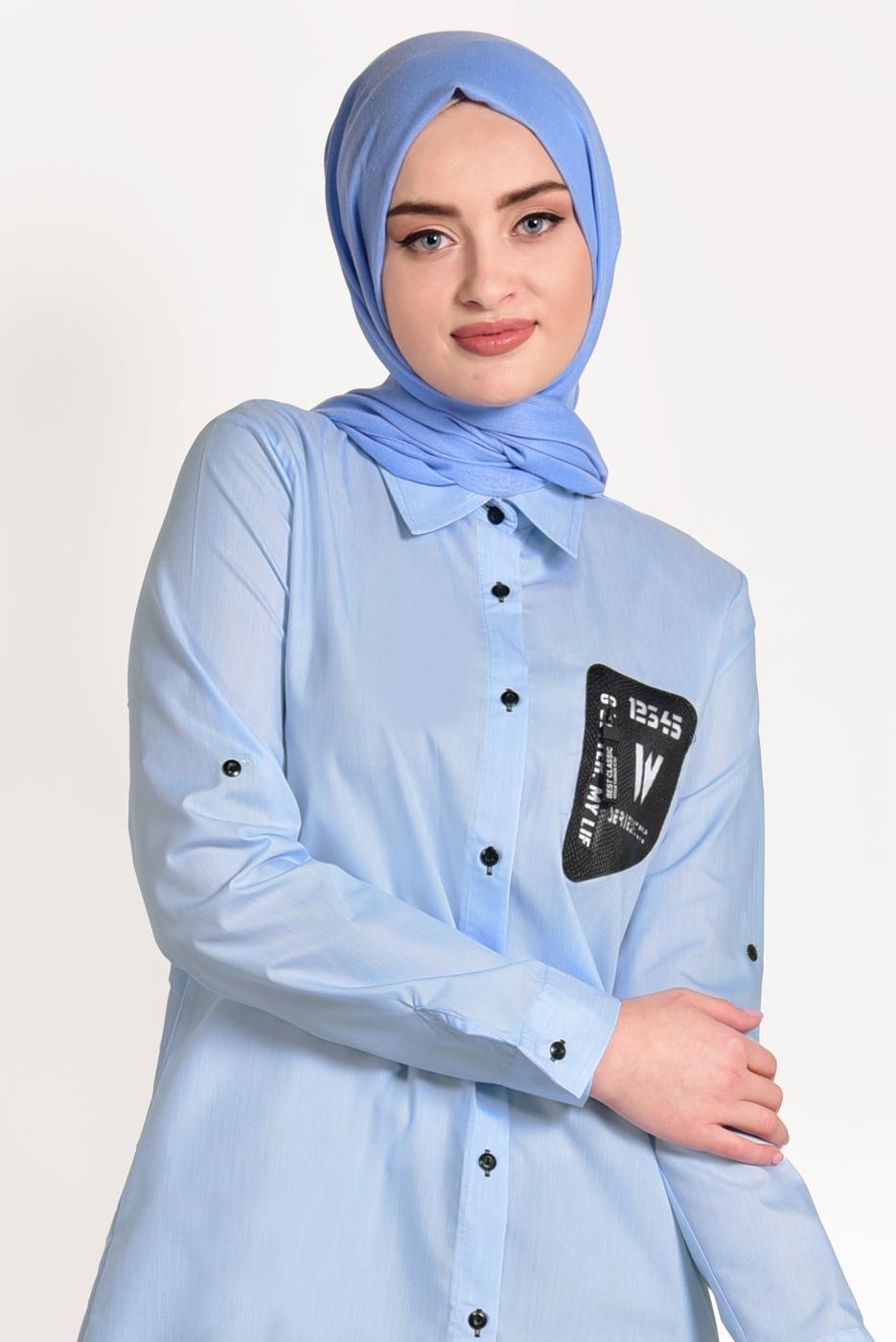 Vêtements hijab BLEU TUNIQUE CHEMISE IMPRIMÉE 6429 