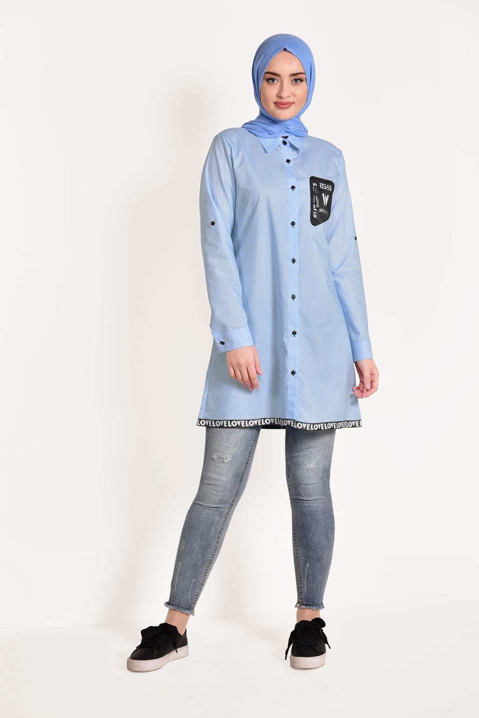 Vêtements hijab BLEU TUNIQUE CHEMISE IMPRIMÉE 6429 