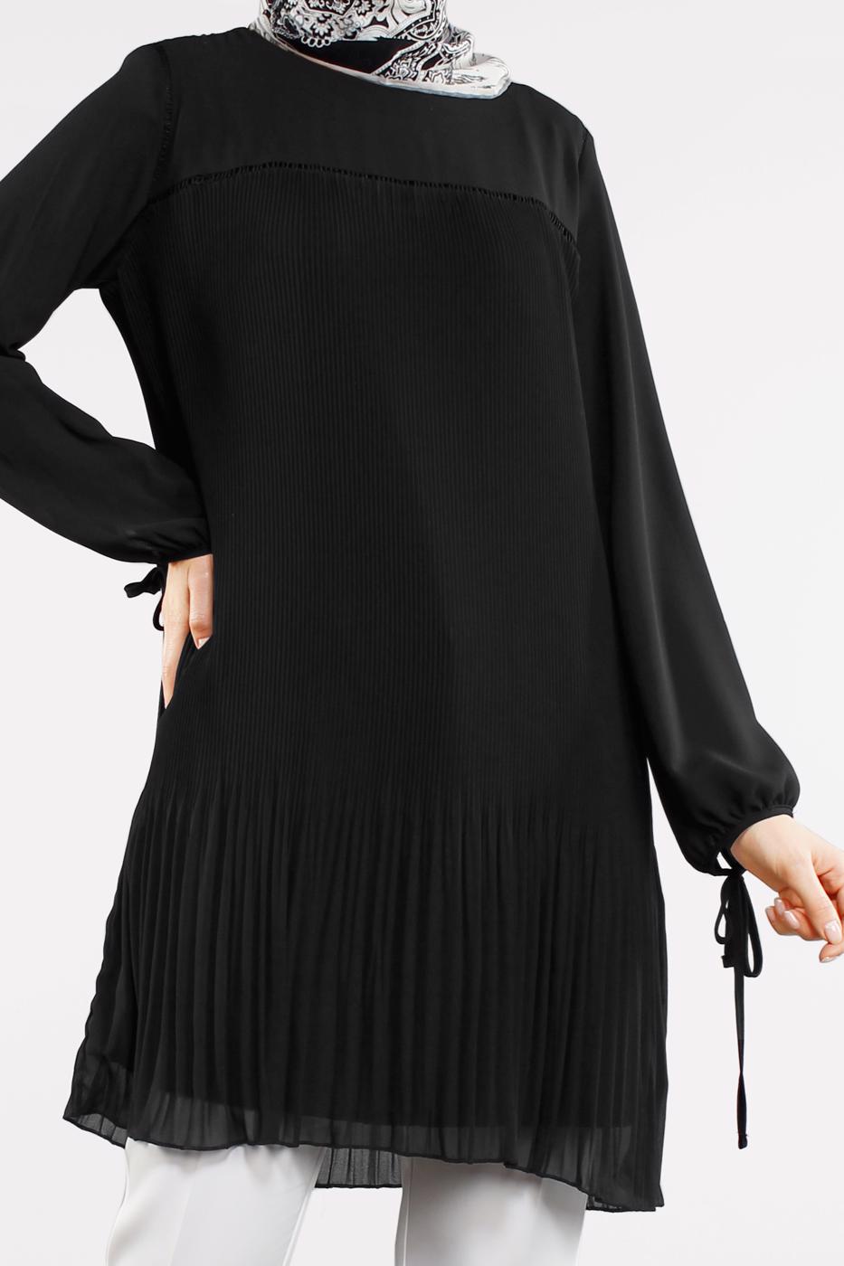 Vêtements hijab NOIR TUNIQUE À PLISSÉE 6498 