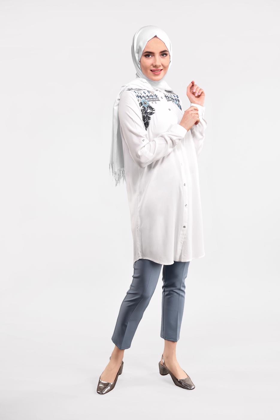 Hijab clothing CREAM EMBROIDERED TUNIC 6691 