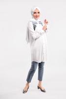 Hijab clothing CREAM EMBROIDERED TUNIC 6691 
