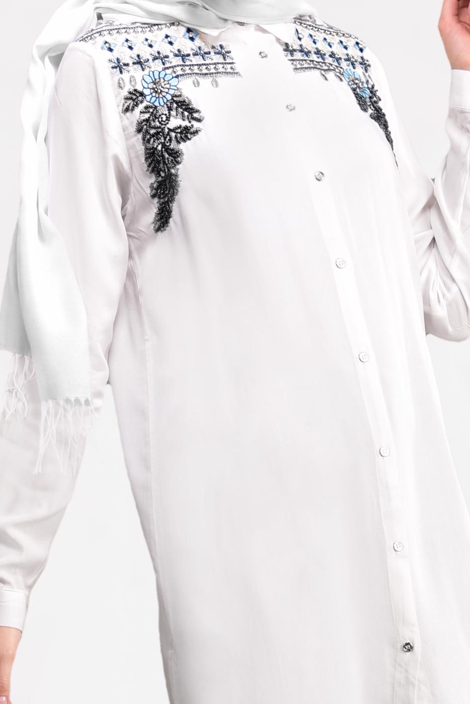 Hijab clothing CREAM EMBROIDERED TUNIC 6691 