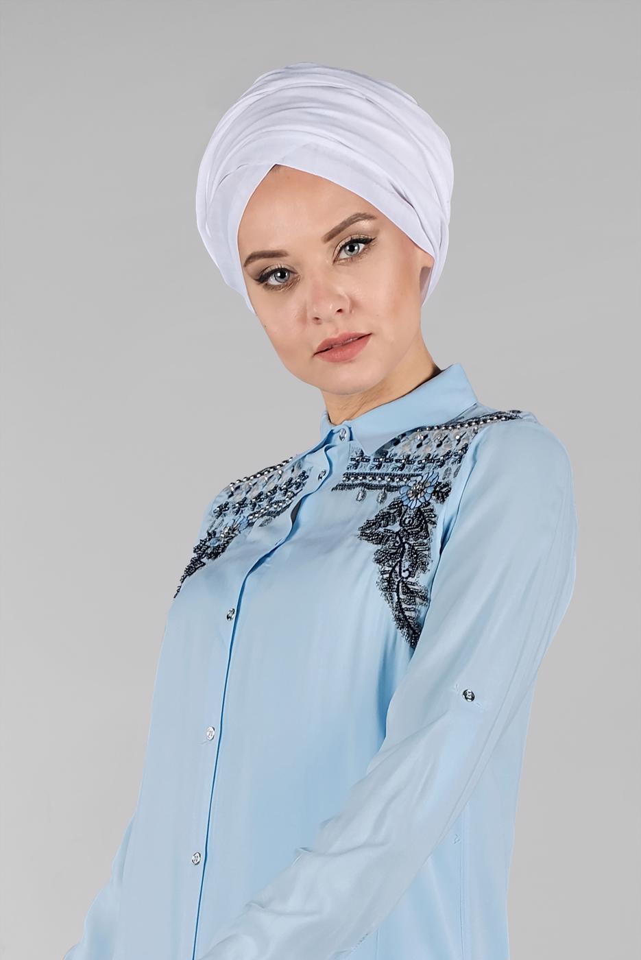 Hijab clothing BLUE EMBROIDERED TUNIC 6691 