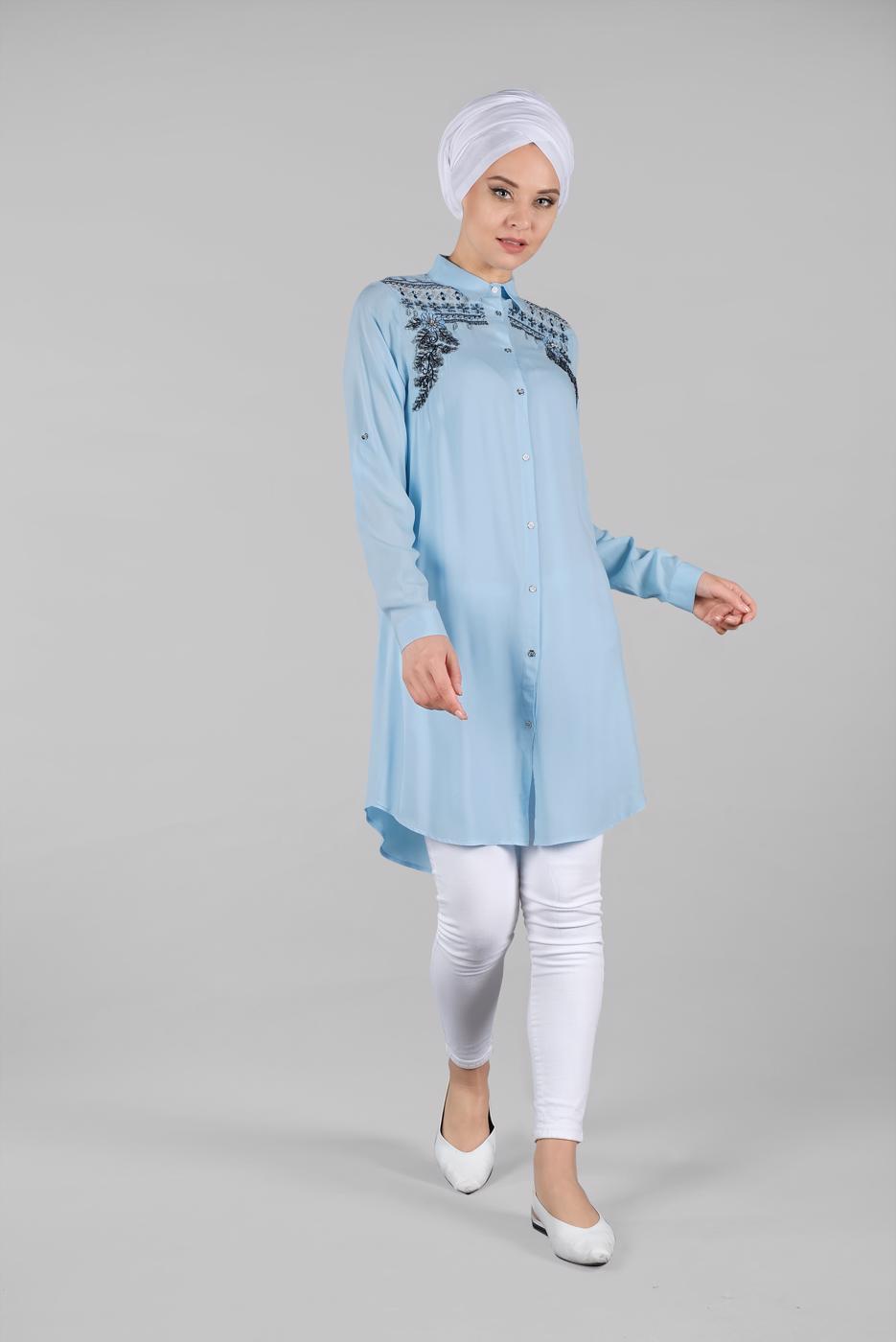 Hijab clothing BLUE EMBROIDERED TUNIC 6691 