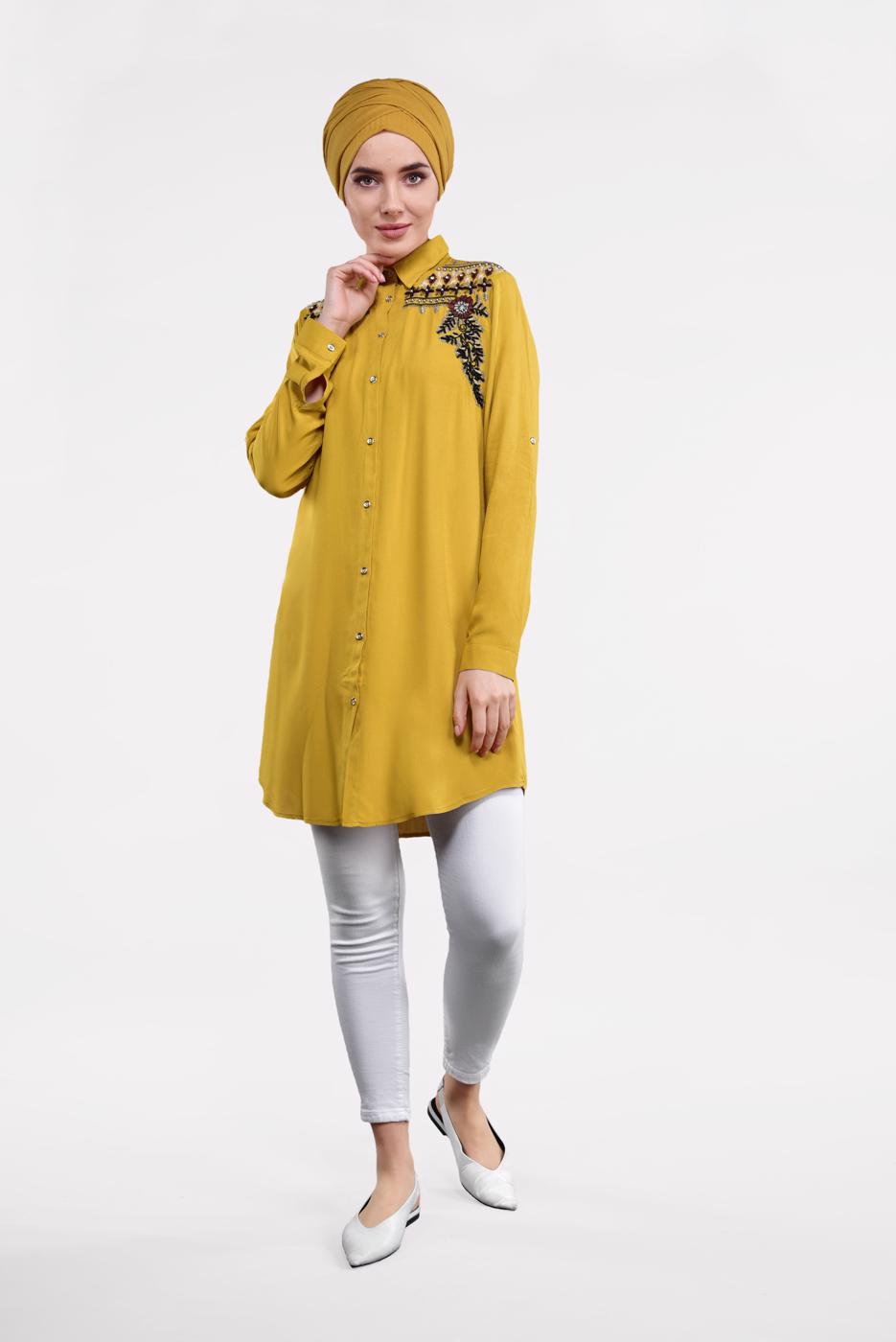 Hijab clothing ORANGE EMBROIDERED TUNIC 6691 