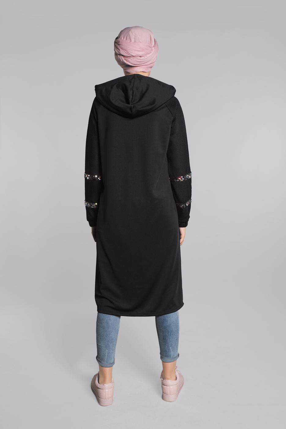 Tesettür giyim SİYAH FİLE VE PUL PAYET DETAYLI EŞOFMAN TUNİK 6811 