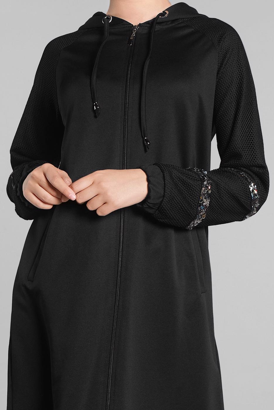 Tesettür giyim SİYAH FİLE VE PUL PAYET DETAYLI EŞOFMAN TUNİK 6811 