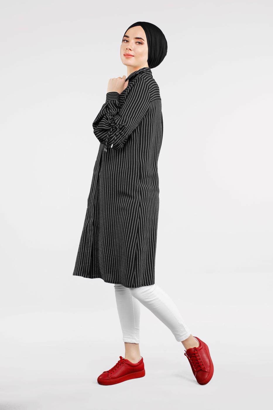 Hijab clothing BLACK STRIPPED TUNIC 6898 
