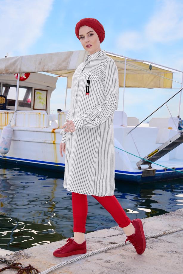 Vêtements hijab  STRIPPED TUNIC 6898  - TRENDTESETTÜR