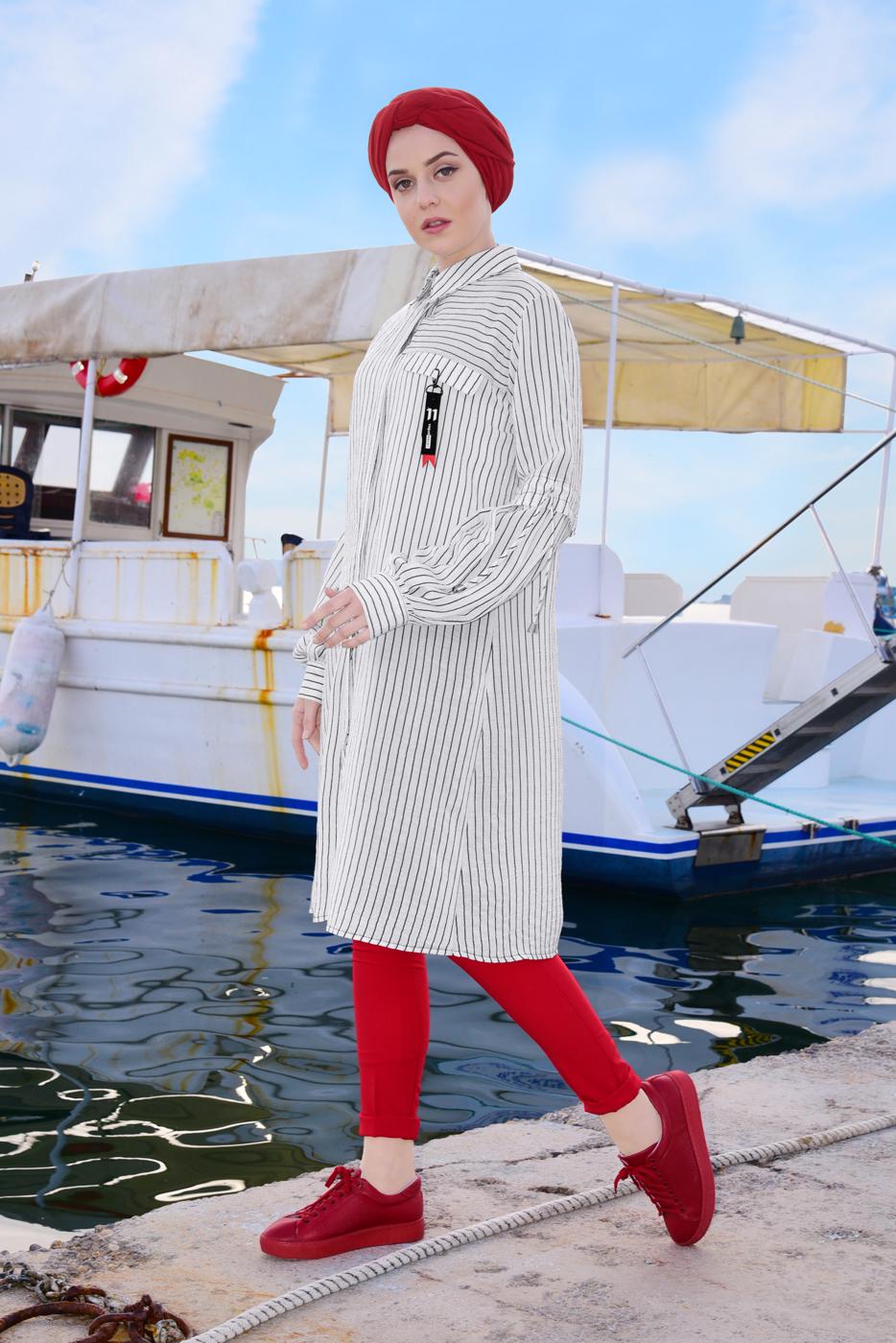 Hijab clothing ECRU STRIPPED TUNIC 6898 