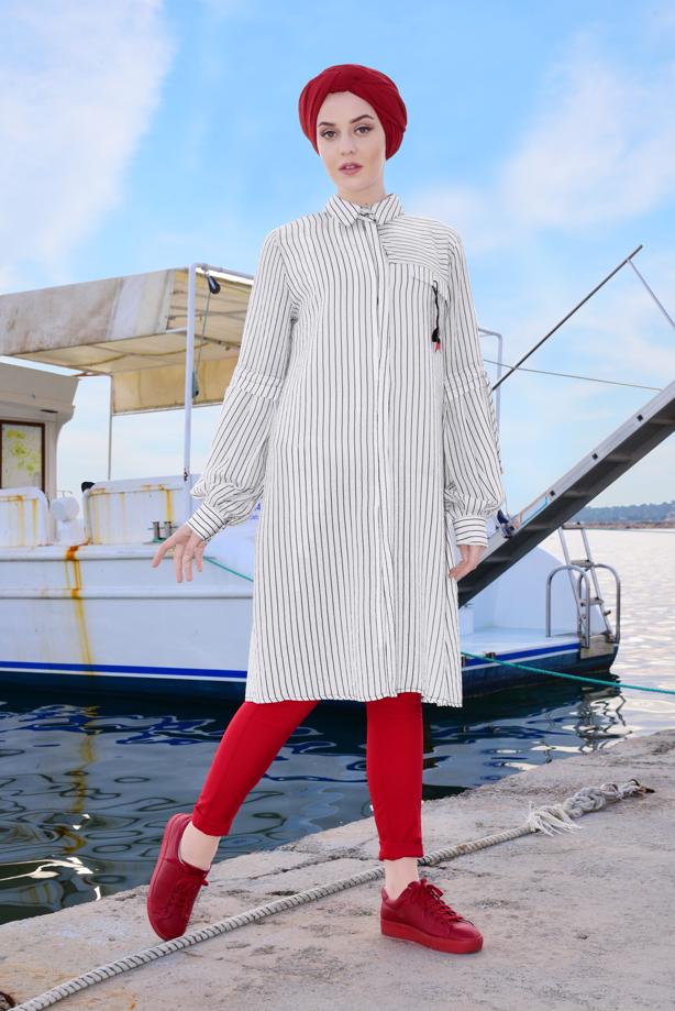 Vêtements hijab  STRIPPED TUNIC 6898  - TRENDTESETTÜR