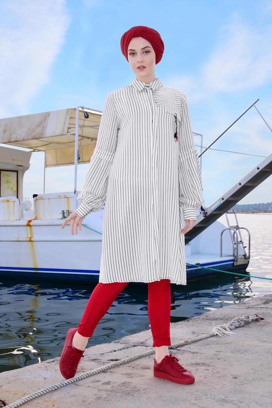 Hijab clothing ECRU STRIPPED TUNIC 6898 