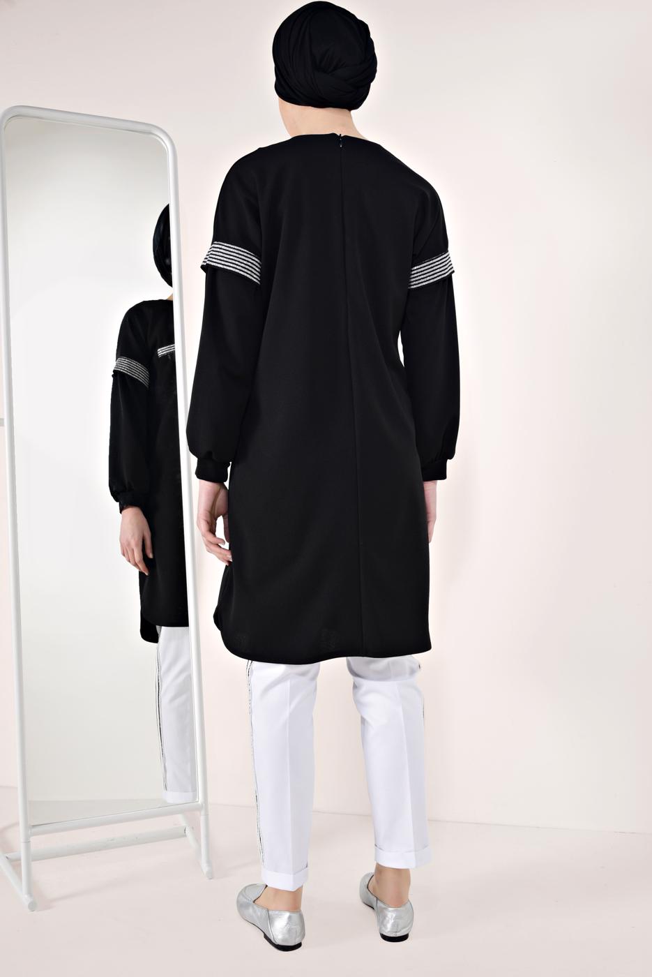 Tesettür giyim SİYAH SİM ÇİZGİLİ TUNİK T 6947 