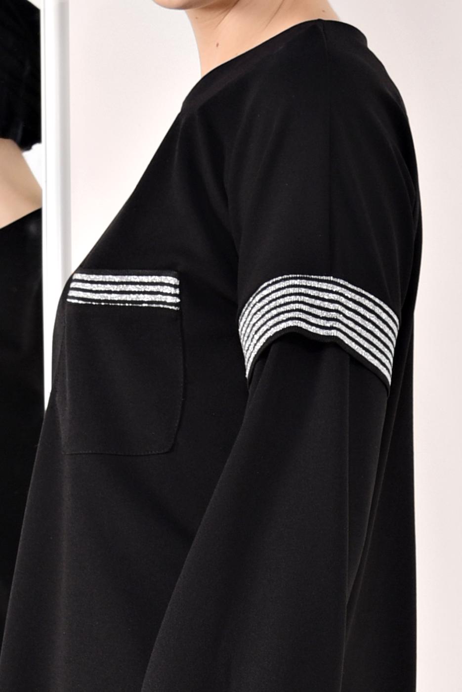 Tesettür giyim SİYAH SİM ÇİZGİLİ TUNİK T 6947 