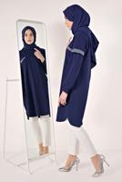 Tesettür giyim LACİVERT SİM ÇİZGİLİ TUNİK T 6947 