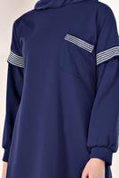 Tesettür giyim LACİVERT SİM ÇİZGİLİ TUNİK T 6947 