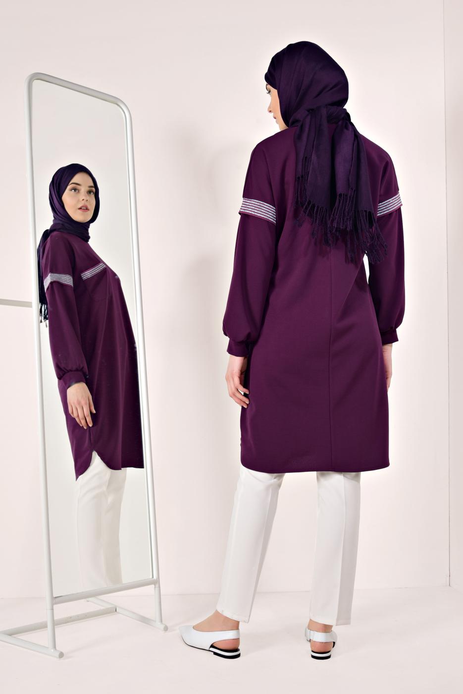 Tesettür giyim MOR SİM ÇİZGİLİ TUNİK T 6947 