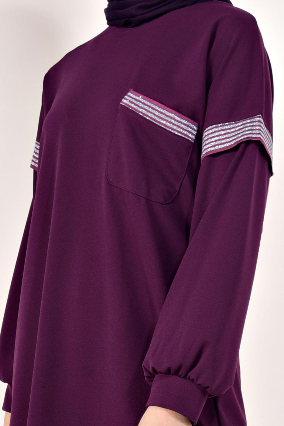 Tesettür giyim MOR SİM ÇİZGİLİ TUNİK T 6947 