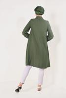 Tesettür giyim HAKİ BOYDAN DÜĞMELİ ASİMETRİK TUNİK T 7026