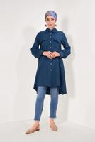 Tesettür giyim MAVİ BOYDAN DÜĞMELİ ASİMETRİK TUNİK T 7026