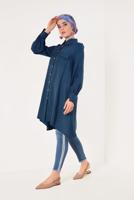 Tesettür giyim MAVİ BOYDAN DÜĞMELİ ASİMETRİK TUNİK T 7026