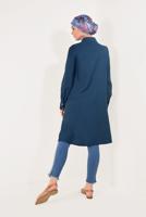 Tesettür giyim MAVİ BOYDAN DÜĞMELİ ASİMETRİK TUNİK T 7026