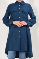 Tesettür giyim MAVİ BOYDAN DÜĞMELİ ASİMETRİK TUNİK T 7026