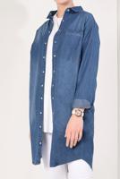 Tesettür giyim MAVİ CEP DETAYLI ÖNÜ  ÇITÇITLI DENİM TUNİK T 7134 