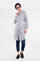 Tesettür giyim LACİVERT ÇİZGİ DESENLİ PAMUKLU TUNİK 7404