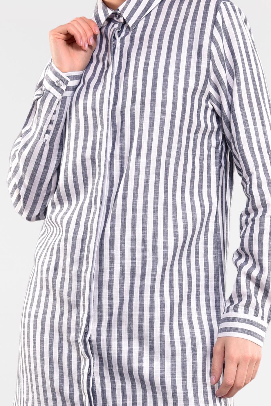 Tesettür giyim LACİVERT ÇİZGİ DESENLİ PAMUKLU TUNİK 7404