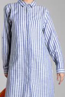 Tesettür giyim LACİVERT ÇİZGİ DESENLİ PAMUKLU TUNİK 7404