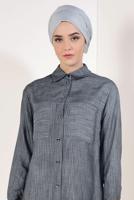 Tesettür giyim SİYAH ÇİZGİ DESENLİ PAMUKLU TUNİK T 7526