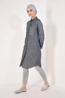 Tesettür giyim SİYAH ÇİZGİ DESENLİ PAMUKLU TUNİK T 7526