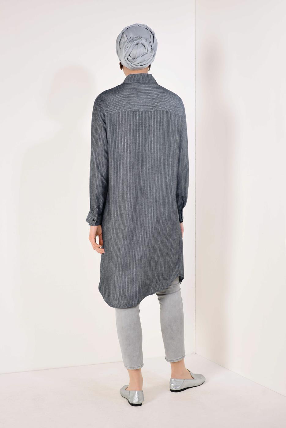 Tesettür giyim SİYAH ÇİZGİ DESENLİ PAMUKLU TUNİK T 7526