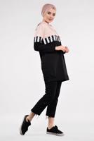 Tesettür giyim PUDRA KAPÜŞONLU PUL ŞERİT DETAYLI TUNİK 7611 