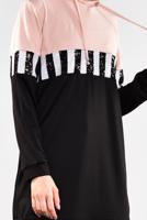 Tesettür giyim PUDRA KAPÜŞONLU PUL ŞERİT DETAYLI TUNİK 7611 