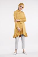 Tesettür giyim TURUNCU BELİ KUŞAKLI ETEK UCU VOLANLI TUNİK 7655