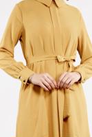 Tesettür giyim TURUNCU BELİ KUŞAKLI ETEK UCU VOLANLI TUNİK 7655