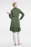 Tesettür giyim HAKİ BELİ KUŞAKLI ETEK UCU VOLANLI TUNİK 7655