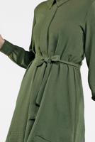 Tesettür giyim HAKİ BELİ KUŞAKLI ETEK UCU VOLANLI TUNİK 7655