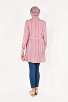 Tesettür giyim PUDRA BELİ BÜZGÜLÜ ÇİZGİ DESENLİ TUNİK T 7871