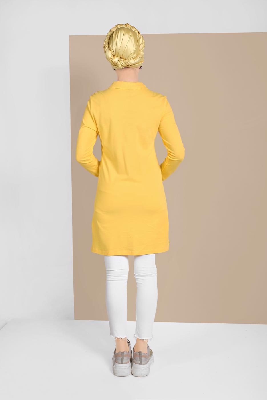 Vêtements hijab JAUNE TUNIQUE À COL POLO 8107