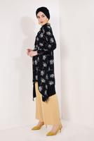 Tesettür giyim SİYAH FLORAL DESENLİ ASİMETRİK TUNİK T 8126