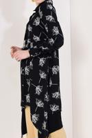 Tesettür giyim SİYAH FLORAL DESENLİ ASİMETRİK TUNİK T 8126