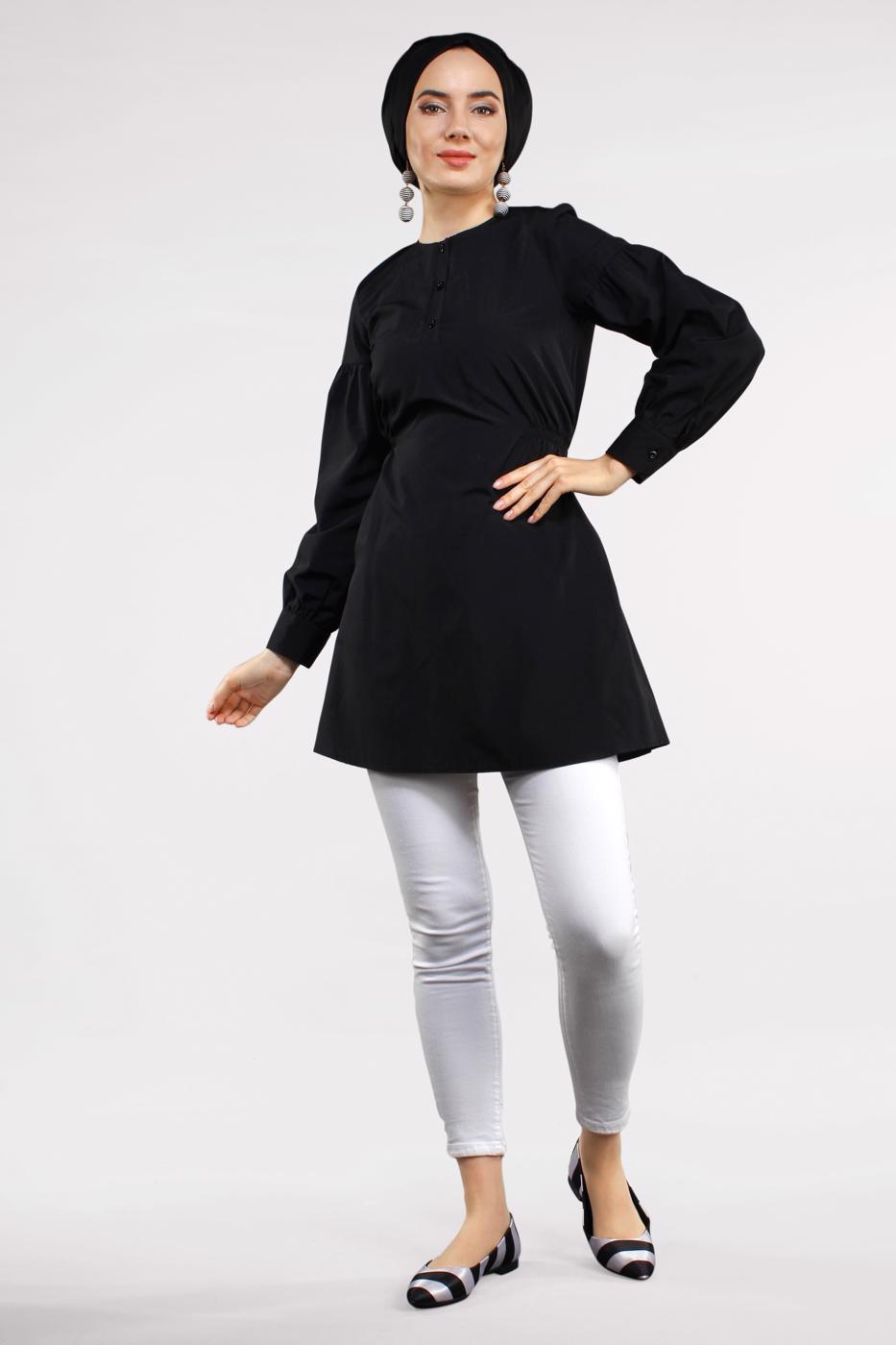 Vêtements hijab NOIR TUNIQUE BOUTONNÉE 8321