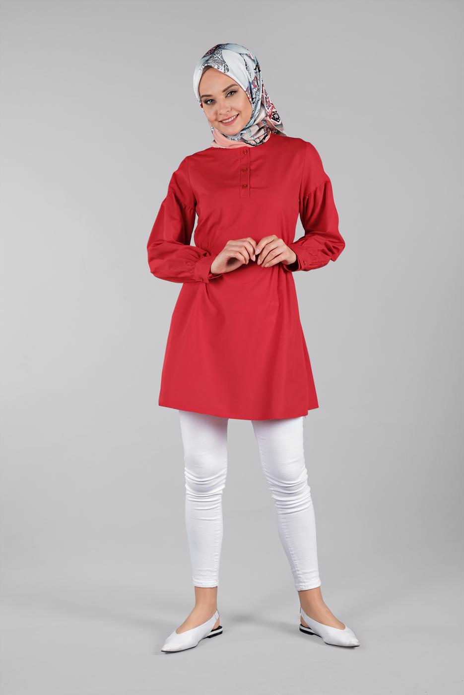 Hijab clothing RED BUTTONED TUNIC 8321