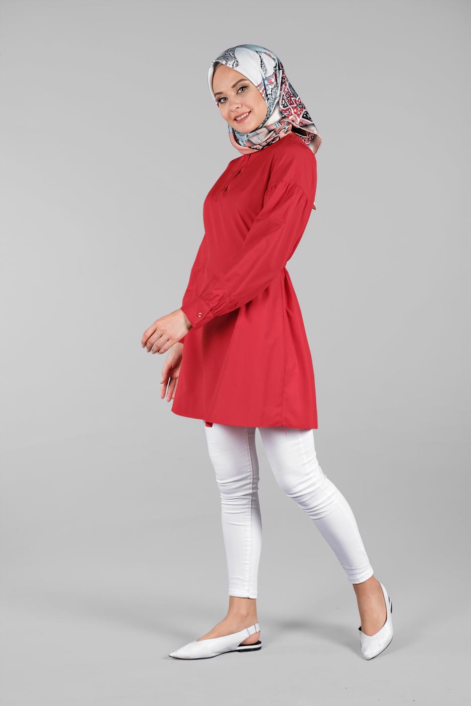 Hijab clothing RED BUTTONED TUNIC 8321